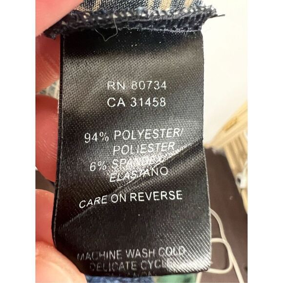 BCBG x Maxaria Dress Stretch Flowy Sleeve Pleated Shift Dress Blue Gold … - Picture 6 of 6